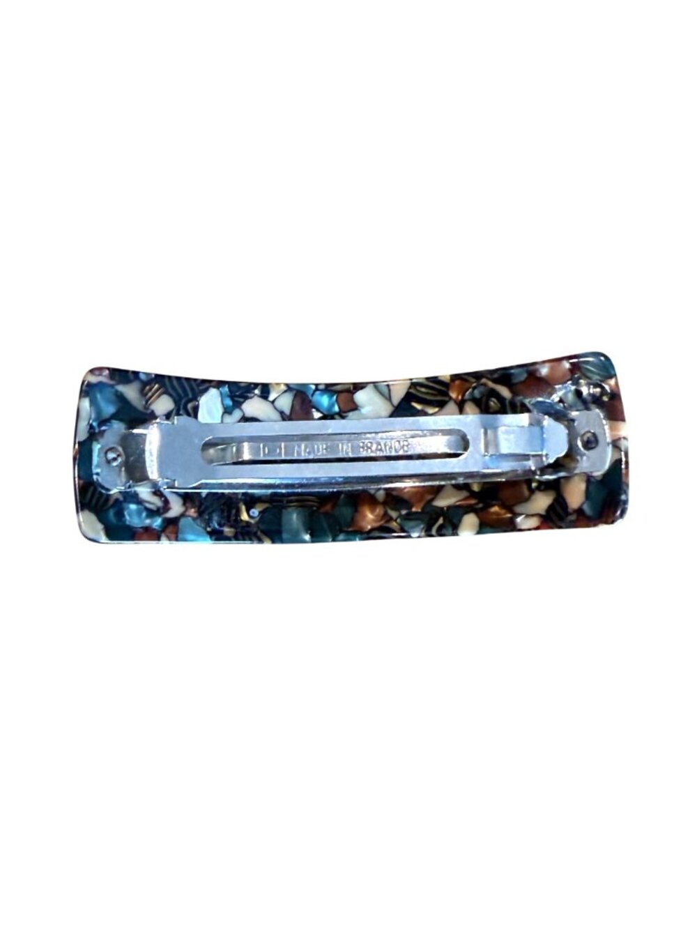Mosaic Hair Clip Barrette VTG Brown Cream Blue Curved Made in France Plastic - Picture 5 of 6